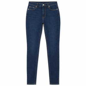 Jeans Ajustados de Cintura Alta para Mujer, Pantalones de Mezclilla Azul Oscuro Clásicos de Longitud Completa, Venta al Por Mayor, Marca Privada - Product Image 1