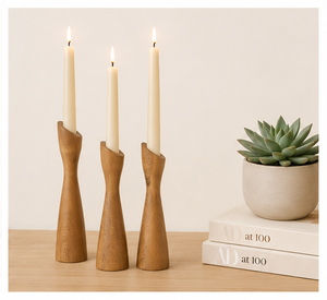 Mid Century Modern <b>Set</b> Of 3 Wooden Taper <b>Candle</b> Holders Handcrafted Natural Solid Wood Candlestick Stand For Wedding Centerpiece - Product Image 2