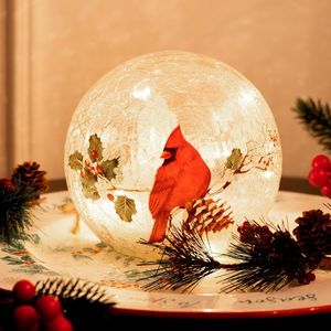 Decoraciones Navideñas de Interior, Luces Nocturnas LED que Funcionan con Pilas, Globo de Vidrio Rojo con Copo de Nieve y Bola de Cristal Agrietado con Temporizador - Product Image 1