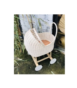 Natural Rattan Doll Stroller <b>Wooden</b> Frame Wicker <b>Baby</b> Pram <b>Baby</b> <b>Walker</b> and Shower Gift Kids Wicker <b>Baby</b> Carriage and Buggy - Product Image 1