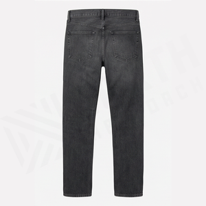 Jean en denim coupe droite délavé foncé pour homme, taille haute, coupe slim, en coton, style décontracté, pantalon d'automne - Product Image 2