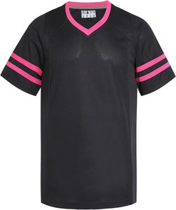 Maillot de sport pour homme à col en V blanc à manches courtes avec rayures roses, en polyester à séchage rapide, chemise décontractée pour l'été - Product Image 3
