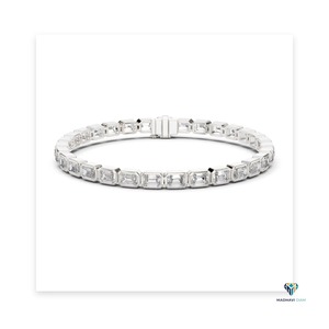 Emerald White <b>Gold</b> 9.30 CT Cut Lab Grown Diamond Bezel Link Bracelet in 18K <b>Solid</b> <b>Gold</b> Women's Luxury - Product Image 5