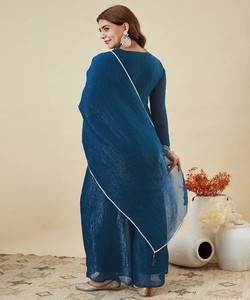 Salwar Kameez Dupatta de Seda Azul Bordado, Traje Tradicional para Mujer, Corte Regular, Secado Rápido, Estilo Pakistaní, para Fiestas, JJ-1025-85431 - Product Image 2