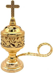 Encensoir d'église en laiton avec poignée et couvercle en croix, encensoir religieux pour la prière chrétienne, la liturgie, fournitures d'église, vente en gros - Product Image 2