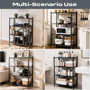 Étagère de rangement moderne en métal à 4 niveaux avec roulettes pour l'organisation de la cuisine, type sur pied - Product Image 3