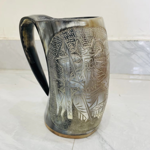ODIN LOGO HANDMADE ORIGINAL BUFFALO HORN BEER <b>MUG</b> HAND CARVED TANKARD ECO-FRIENDLY <b>LARGE</b> CAPACITY AUTHENTIC TOP SELLER - Product Image 1