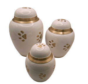 Urne funéraire pour animaux de compagnie en céramique de style américain haut de gamme avec anneau doré élégant, conteneur pour cendres pour chiens et chats - Product Image 1