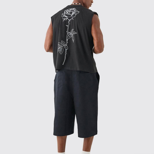 Camiseta sin mangas para hombre, cuello redondo, color negro, tejido informal de color sólido, 100% algodón - Product Image 4