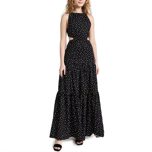 Vestido Maxi de Algodón Personalizado para Mujer, con Cuello Redondo, Diseño Sexy con Aberturas, Estampado de Puntos, Elegante, Venta al Por Mayor - Product Image 1