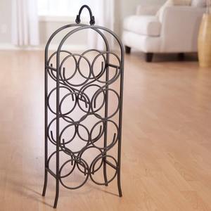 Porte-vin moderne en métal noir industriel pour 8 bouteilles, design en spirale, support à vin vertical autoportant contemporain en fer - Product Image 2