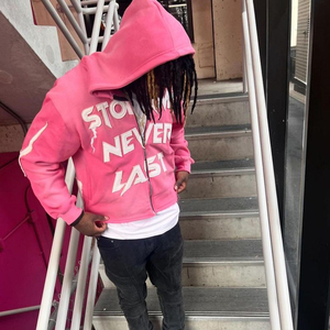 Acid Wash Sweatsuit for Men Zipper Hoodie and Flared Sweatpants Set Distressed Patch Streetwear Tracksuit Cotton Oversized - Product Image 6