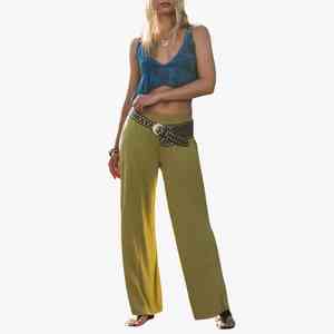 Nouvel Arrivage Ensemble Deux Pièces Tricoté Vert Olive pour Femme : Haut à Manches Longues et Pantalon Large Coupe Ample – Tenue Décontractée Printemps en Jersey - Product Image 4