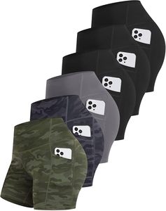 FlyFit - Paquete de 6 Pantalones Cortos Deportivos para Mujer con Bolsillo, Cintura Alta de 5 Pulgadas, Control de Abdomen, Spandex, para Yoga y Entrenamiento - Product Image 5