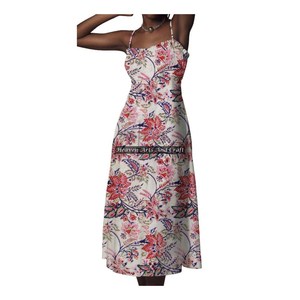 Nuevo Vestido Túnica sin Mangas con Estampado Artesanal y Tirantes Finos para Playa, Proveedor Indio, Vestidos Casuales de Tirantes Finos para Mujer - Product Image 4