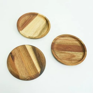 New Arrival Round Wood Coasters Set Modern Reusable <b>Mats</b> & Pads Natural Finish - Product Image 2
