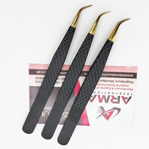 Pince à épiler de précision anti-magnétique en acier inoxydable à pointe en fibre semi-courbée en or plasma pour extensions de cils, pince à cils durable - Product Image 4