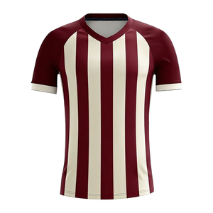Camiseta de Fútbol Personalizada con Rayas, 100% Poliéster, Cuello en V, Manga Corta, Absorbe la Humedad, Ropa Deportiva de Verano - Product Image 1