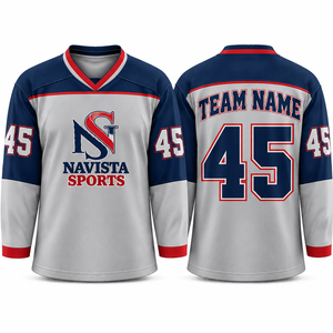 Maillot de hockey sur glace respirant et à séchage rapide, le plus vendu, uniforme personnalisé unisexe 100 % polyester, col en V, manches longues, transfert thermique frontal - Product Image 3