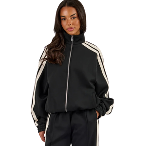 <b>Women</b> Full Zip Hooded Tracksuit Set Contrast Piping Jacket Wide Leg Trousers Casual Streetwear Two Piece <b>Lounge</b> Outfit Essential - Product Image 3
