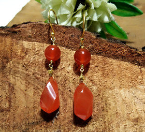 Pendientes de Plata de Ley 925 Chapados en Oro con Cuentas de Cornalina Roja Natural, Hechos a Mano, con Piedras Preciosas, para Boda - Product Image 6
