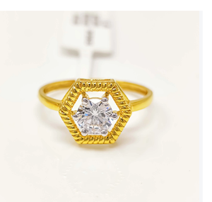 Luxury 22K Solid Yellow Gold Hexagon Halo <b>Ring</b> for Women Elegant Round Cut <b>CZ</b> Solitaire Engagement Wedding <b>Ring</b> Fine Jewelry - Product Image 3