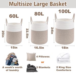 ตะกร้าผ้าทรงกลมแบบพับได้ MORE TEXTILES 60 ลิตร รุ่น Modern Eco-Friendly ทำจากเชือกฝ้าย สีน้ำตาล พร้อมหูหิ้วเสริมความแข็งแรง - Product Image 2