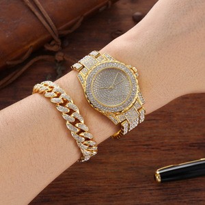 Reloj de Moda 8438 para Mujer, Reloj de Acero Inoxidable con Diamantes y Brazalete de Cadena Cubana, Conjunto de Joyería para Mujer - Product Image 4