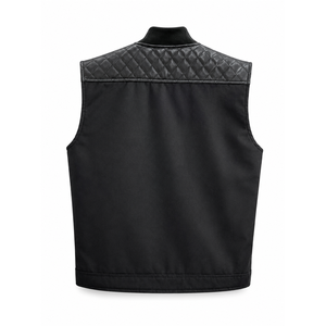 Gilet de moto unisexe personnalisé en cuir véritable, anti-rides, respirant, coupe-vent, avec col en V et fermeture éclair - Product Image 2