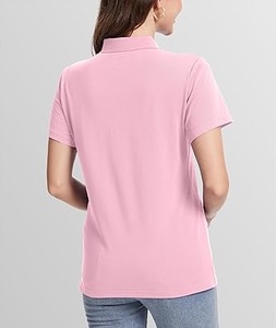 เสื้อเชิ้ตแขนสั้นสีชมพูสำหรับผู้หญิง สีพื้น ผ้าโพลีเอสเตอร์แบบลำลอง ระบายอากาศได้ดี ความยาวปกติ ผ้าถัก - Product Image 6