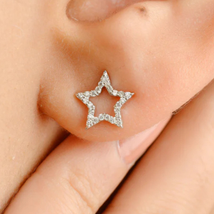 Boucles d'oreilles pendantes étoiles célestes en or massif 18 carats avec diamant taille rose et émeraude - Product Image 1