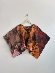 เสื้อคลุมปอนโชทำมือขนาดใหญ่ลายมัดย้อมแบบคันธาสำหรับผู้หญิง เสื้อวินเทจรีไซเคิล - Product Image 1