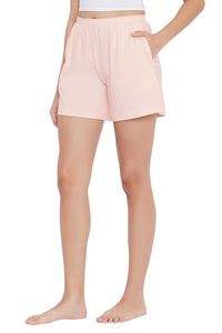 Shorts en coton tricoté rose taille haute pour femme avec poches, coupe ample, décontracté, respirant, taille élastique - Product Image 1