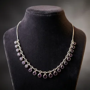 Top Design Best Selling Purple Amethyst Stunning Sterling Silver Necklace With Elegant Chain Links For Women Everyday Fashion - Product Image 4