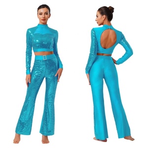 Traje de Danza Jazz para Mujer, Top Corto y Pantalones Acampanados para Espectáculo Latino, Venta al por Mayor, Estándar <span class=keywords><strong>Internacional</strong></span> de Baile de Salón - Product Image 4