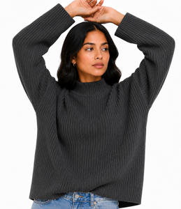 Sudadera de punto con cuello simulado para mujer con logo personalizado, manga raglán gruesa, jersey oversize de invierno al por mayor - Product Image 4