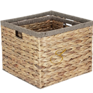 Set of 2 Square Water Hyacinth <b>Storage</b> <b>Baskets</b> with Grey <b>Rope</b> Border - Product Image 4