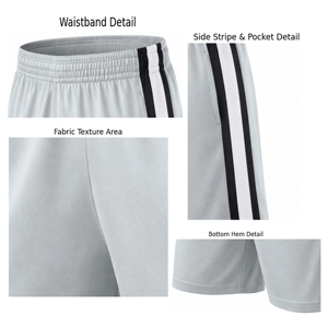 Men's Light Gray Sport <b>Shorts</b> With Black And White Side Stripes Elastic Waist Quick Dry <b>Bermuda</b> Length Athletic Wear - Product Image 6
