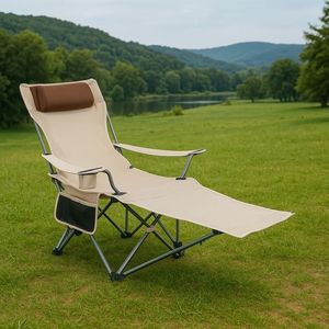Outdoor Poolside Beach Picnic Camping Aluminum Casual <b>Adjustable</b> Backrest Reclining Chair <b>Footrest</b> Foldable with Storage Bag - Product Image 1