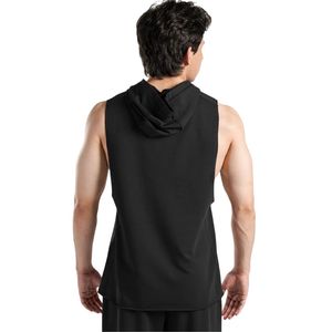 Black Perform Hooded Tank Men's Sleeveless Gym Hoodie <b>Vest</b> Cotton Workout Training Fitness Bodybuilding <b>Stringer</b> Athletic Muscle - Product Image 3