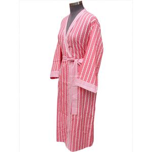 Bata Kimono de Algodón para Mujer, Larga, con Estampado Floral Rosa, Cuello en V, Secado Rápido, Transpirable, Cierre con Cinturón, Mangas Largas, Cómoda - Product Image 2