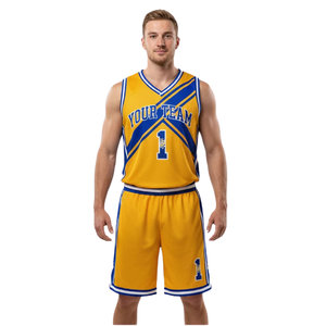 Ensemble uniforme de basket-ball pour hommes, maillot sans manches à col en V, short, imprimé à rayures diagonales croisées, bandes contrastées sur le bas, nom et numéro personnalisés - Product Image 1