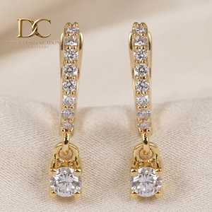 Pendientes de Aro con Diamantes Cultivados en Laboratorio, Certificados por IGI, Oro Amarillo Sólido de 14 Quilates, Corte Brillante, Joyería para Mujer, Hechos a Mano - Product Image 2