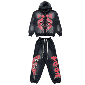 Ensemble survêtement premium personnalisé pour homme, sweat à capuche et pantalon de jogging oversize, motif graphique, délavage vintage, style streetwear, marque privée OEM - Product Image 3