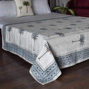 Indian Cotton Kantha Twin Size Quilt <b>Throw</b> 150x220 cm Hand Block Printed Hand Embroidered Handmade Bedspread Bohemian Decor Bulk - Product Image 4