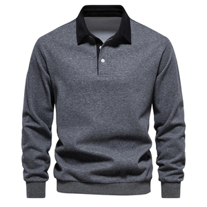 Men's <b>Long</b> <b>Sleeve</b> Knitted Polo Shirt Solid <b>Black</b> Casual Button Down Cotton Anti-Wrinkle Regular Fit - Product Image 6