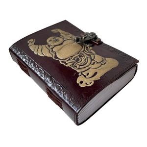 Handmade Genuine Leather Journal Grimoire Laughing Buddha Design Wiccan Cotton Pages <b>Note</b> <b>Book</b> Journal With Antique Brass C Lock - Product Image 4