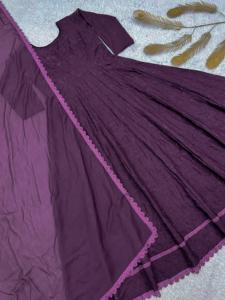 Elegante Salwar Kameez de Georgette Morado, Vestido de Novia Largo hasta el Suelo con Dupatta para Mujer, Sin Arrugas, de Secado Rápido, para Fiestas, India, Pakistán - Product Image 4