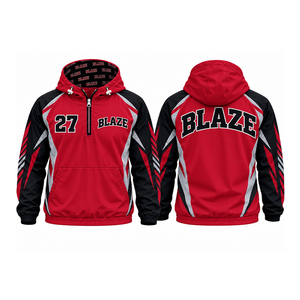 Sweat à capuche personnalisé pour équipes sportives Blaze, rouge, noir, blanc, avec demi-fermeture éclair, pull-over, veste avec numéro de joueur personnalisé, entraînement athlétique - Product Image 1