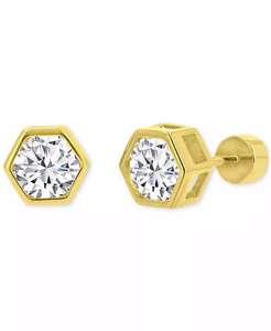 Orecchini esagonali con zirconi cubici (1-1/4 ct. T. w.) in argento Sterling placcato oro 14k | Macacy's - Product Image 1